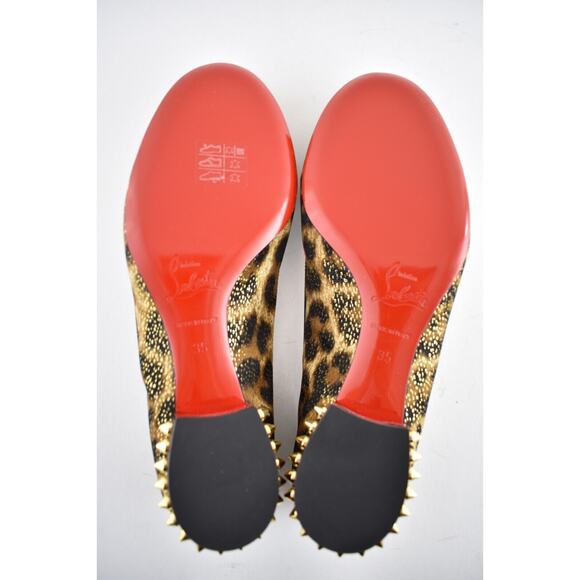 Christian Louboutin La Massine Black Gold Leopard Spike Ballerina Ballet Flat 35 - Picture 11 of 11